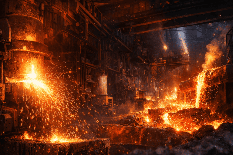Ferro alloys manufacturing plant in India with molten steel and sparks – Berry Alloys Ltd